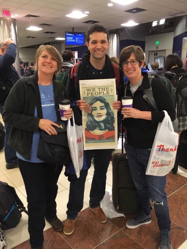 Aaron with protestors and 